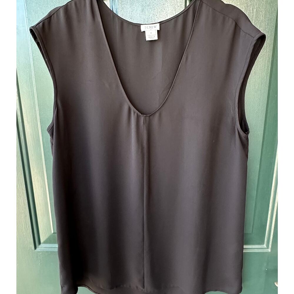 J. Crew Black V Neck Tank Sz 8 Office Career Layering Professional Lightweight